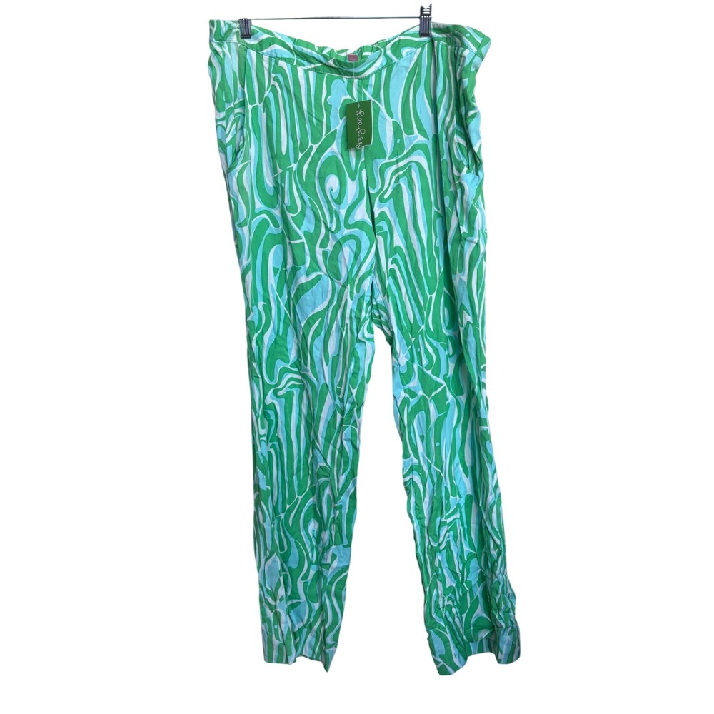 NWT Lilly Pulitzer Cambridge Palazzo Pants Finders Keepers Green Blue XL 92371 - Picture 2 of 9